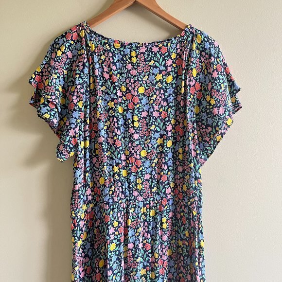 Talbots Floral Flutter Sleeve Tie Neck Ruffled Hem Multi Fit Flare Dress… - Picture 9 of 10